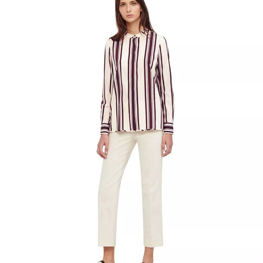 $295 Tory Burch‎ Stretch Silk Striped Shirt Size 8